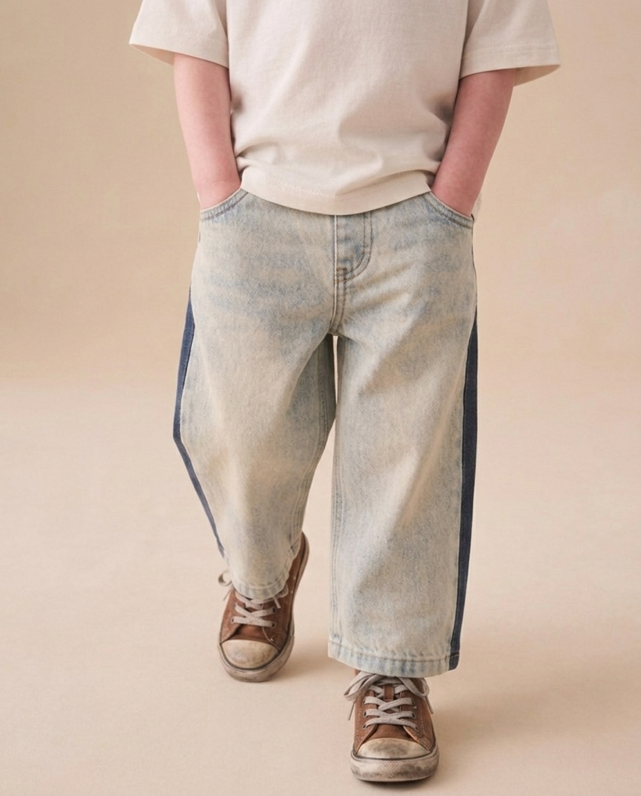 Ice Wash Jeans with Side Panel