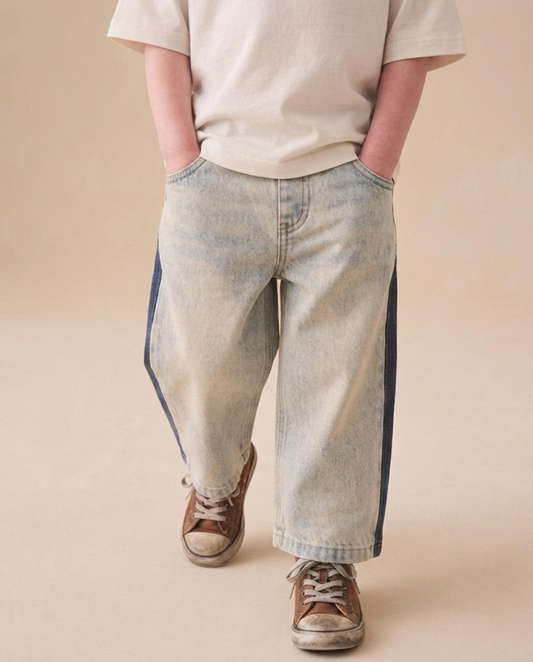 Ice Wash Jeans with Side Panel