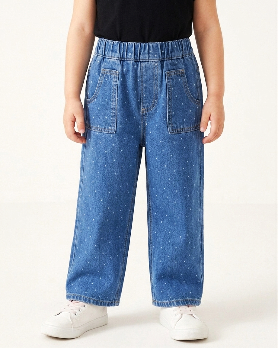Printed Relaxed Fit Blue Jeans